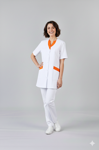 Blouse médicale femme blanc + parement couleurs de choix