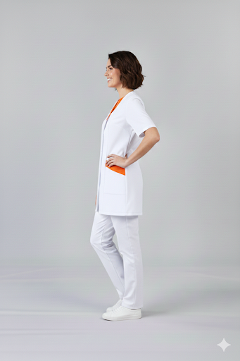 Blouse médicale femme blanc + parement couleurs de choix